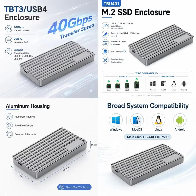 Usb4 40Gbps External Ssd 8Tb - AP01 حافظة خارجية محمولة من الألومنيوم
