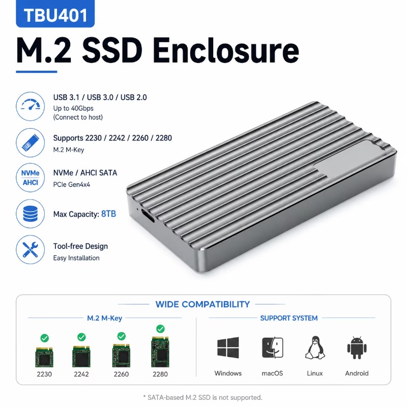 علبة خارجية محمولة لـ M.2 NVMe - مراجعة Usb4 40Gbps External Ssd 8Tb وسعره